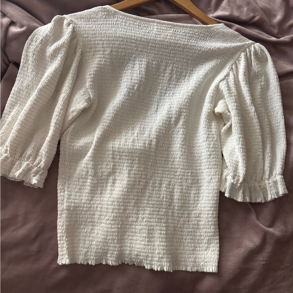 Nation Ltd Ladies White Top Popper Front Shirred Elastic Puff Sleeves Size S - Picture 8 of 9